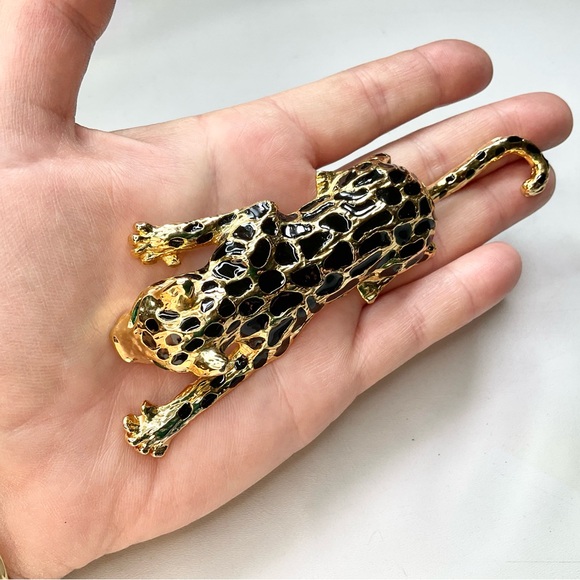 Vtg 90’s IVANA Brooch Leopard Large Piece Rhinestone Eyes - Picture 9 of 9
